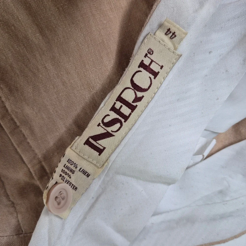 Inserch Linen Pants Mens 44 Relaxed Pleated Tan 100% Linen Cuffed Summer Beach